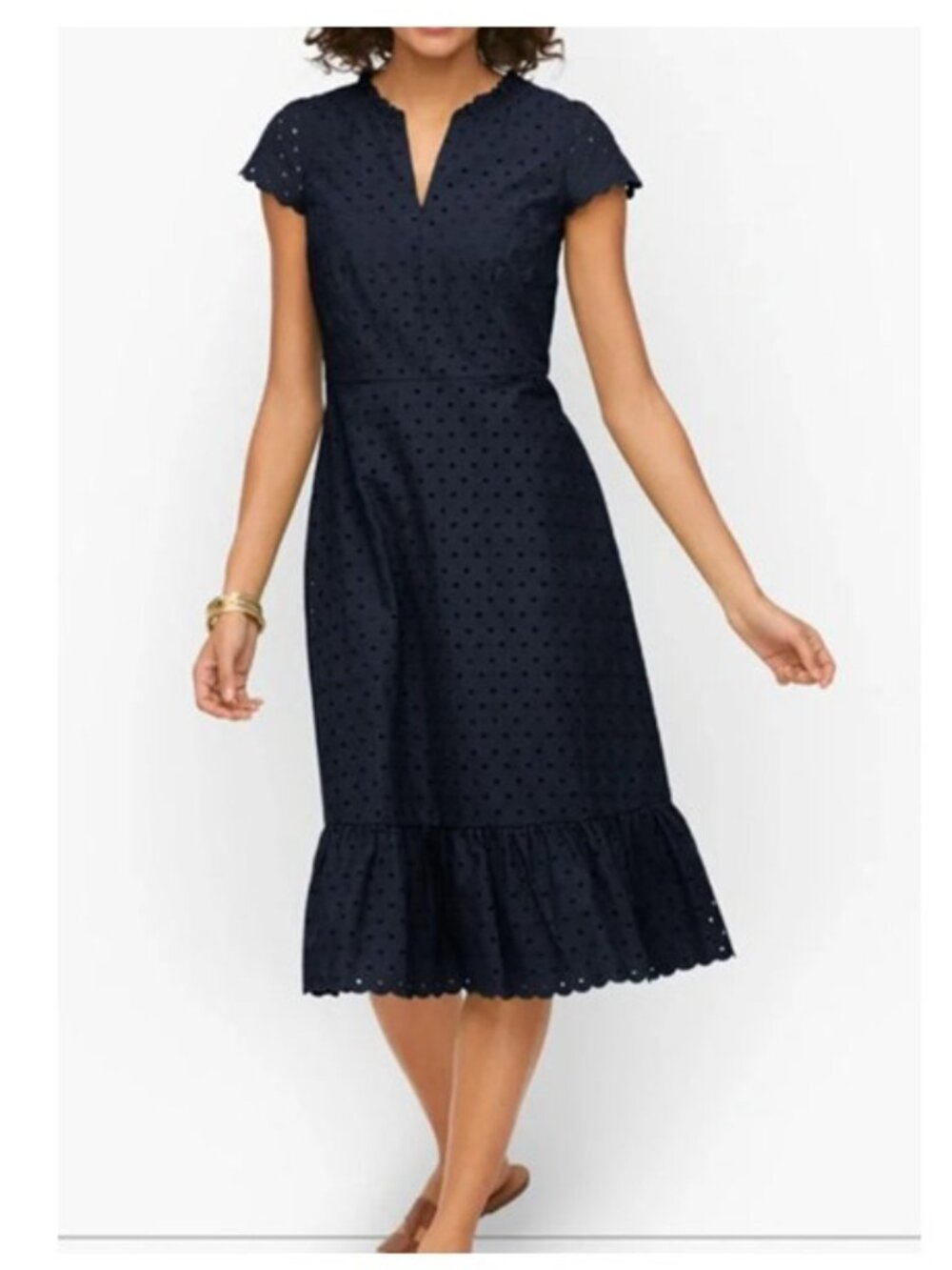 NWT Talbots Embroidered Fit & Flare Dress - Geo Eyelet Navy, sz 10